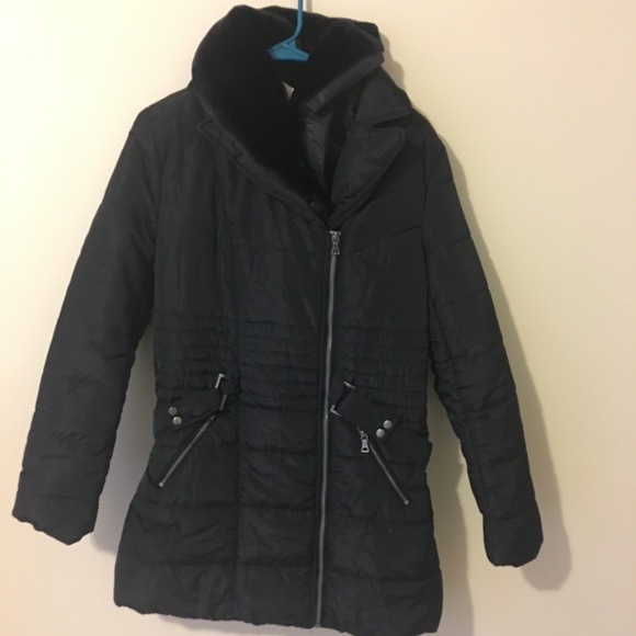 Jackets & Blazers - Black Winter Coat w/Removable Fur Collar